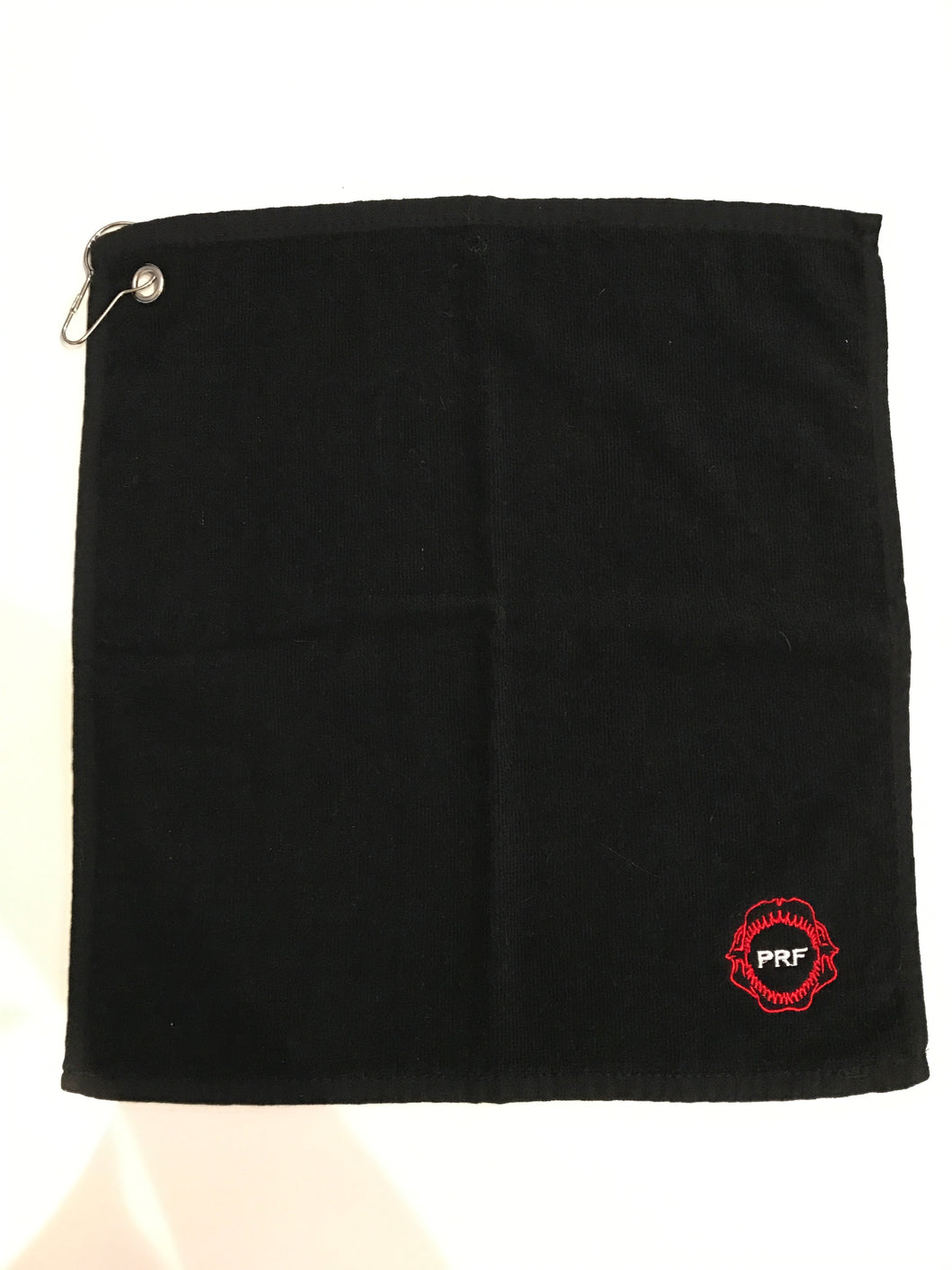 Pre-Order Black clip on towel with red and white logo